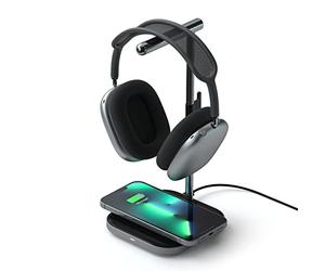 SATECHI Support pour Casque 2 en 1 avec Chargeur sans Fil, Port USB C et Chargeur Magnétique, Compatible avec Tous Les iPhone 17 16 15 à 12, AirPods Pro et Autres Appareils Qi