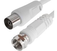 Satellite Antenna Cable, 75 Ohm Sat TV Cable, RF Coaxial Female to F-Type Male Connector Sat Freesat Sky Virgin BT TV HDTV DVB DVD Radio/Coax 70dB White 1.5m