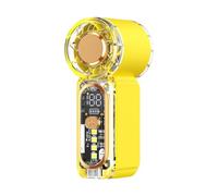 Saterkali Handheld Fan, Mini Portable Personal Fan with Transparent Body and Digital Display, 100 Adjustable Speeds, Small Pocket Cooling Device with Emergency Light for Travel and Commuting Jaune