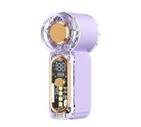 Saterkali Handheld Fan, Mini Portable Personal Fan with Transparent Body and Digital Display, 100 Adjustable Speeds, Small Pocket Cooling Device with Emergency Light for Travel and Commuting Pourpre