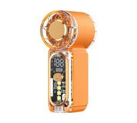 Saterkali Handheld Fan, Mini Portable Personal Fan with Transparent Body and Digital Display, 100 Adjustable Speeds, Small Pocket Cooling Device with Emergency Light for Travel and Commuting Orange