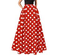 Saterkali Jupe longue évasée extensible pour femme - Taille haute - Imprimé à pois - Style rétro - Grand ourlet - Poches latérales - Ample - Longueur totale - Élastique doux - Pour femme, Rouge,