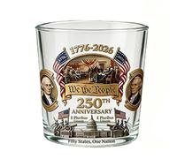 Saterkali Verre à whisky, design commémoratif du 250e anniversaire de mariage, verre à base épaisse en borosilicate, pour cocktail, glace, boisson froide, cadeau patriotique pour les vétérans et les