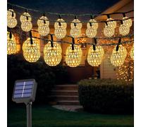 Sathychanpy 7 M Guirlande lumineuse LED marocaine, 50LED Solaire Guirlande Guinguette Exterieur, 8 modes, résistante aux intempéries, blanc chaud, pour Mariage, Vacances, Noël, Intérieur, Extérieur