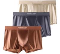 Satin Boxer Briefs for Men Light Luxury Ice Silk Fashion Silky Satin Underwear Pack, Chafing Mens Sleep Underwear* (3PCS,XL)