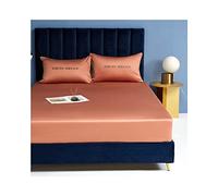 Satin Drap Housse 150/180x200 Draps Housses en Coton à Fibres Longues pour Matelas épais Drap-Housse 1/2 Personne Protège Matelas Draps De Lit Bonnet 30cm (Color : Orange, Size : 150x200+Pillowcase