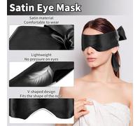 Satin Eye Mask Soft Comfortable Adjustable Blackout Eye Protection Travel Mask For Women Men Night Sleep Travel Nap Meditation 148cm (Black)