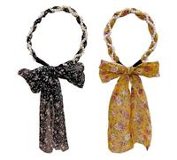 Satin Fabric Hair Bands, Retro Satin Cross Knotted Fabric Headband,Fashionable Adjustable Bow Bowknot Hairbands,Non Slip Ribbon for Hair for Women (2pcs-B)