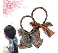 Satin Fabric Hair Bands, Retro Satin Cross Knotted Fabric Headband, Non-Slip Wigs Tied Hair Ribbon, Adjustable Hair Band for Women (2Pcs-D)