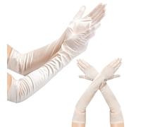 Satin Gants Long Noir Femme - Femmes Evening Gloves Trou De Pouce, Extensible Gants De SoiréE Style Des AnnéEs 1920, Gant Satin Pour L’OpéRa SoiréE Danse(58cm/23in) (1, Or Champagne, Taille Moyenne)