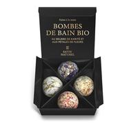Satin Naturel 4 Bombes de Bain Bio de Luxe | Coffret Bien-Être Végan, Boules de Bain Premium, Cosmétique Naturelle en Boîte Cadeau, Idée Anniversaire pour Femme