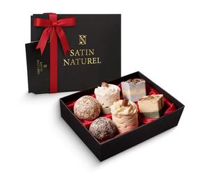 Satin Naturel 6 Bombes de Bain Bio de Luxe | Coffret Bien-Être Végan, Boules de Bain Premium, Cosmétique Naturelle en Boîte Cadeau, Idée Anniversaire pour Femme