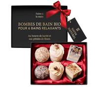 Cadeau Femme - 6x Bombe de Bain Bio aux Huile Essentielle - Idee Cadeau Femme - Cadeau Maman Boite Cadeau - Coffret Cadeau Femme - Satin Naturel