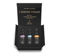 Satin Naturel Coffret Cadeau Luxueux pour Femme - Sérums Visage Bio 3×30 ml Acide Hyaluronique, Rétinol & Vitamines A C E - Soin Beauté et Anti - Âge Naturel & Bio - Idée Cadeau Noël - Édition Festive