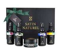 Coffret Cadeau Femme - Huile Argan + Ricin + Amande + Huile de Jojoba + Gommage Corps - Idee cadeau Femme - Coffret Beauté 5x30ml - Boite Cadeau - Satin Naturel