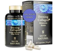 Collagene Marin + Acide Hyaluronique + Melatonine + Biotine Cheveux + Magnesium - Complement Alimentaire - Sommeil réparateur, Peau Hydratée & Cheveux Ongles Renforcés - Satin Naturel
