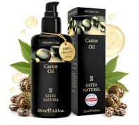 Huile De Ricin Bio Vegan Pressée A Froid, Pour Cils, Visage, Cheveux Et Des Ongles - Bouteille En Verre Anti Lumiêre 200 Ml - 100% Pure Et Naturelle - Cosmétiques Satin Naturel
