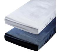 Satin Pack n Play - Lot de 2 draps-housses en soie ultra douce pour berceau - Protège les cheveux et la peau de bébé - Gris et bleu marine