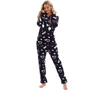 Satin + Pyjama Pyjamas en molleton pour femmes Impression de vêtements de nuit Pyjamas Combinaison à capuche Barboteuses Clubwear Vêtements de nuit En peluche Ensembles De Détente Pour (Black, M)