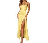 Satin Robe de Soiree Femme Chic et Elegant - Bretelles Spaghetti Robe de Bal de Mariage Invitée Ceremonie Portefeuille Fente Confort Robes de Cocktail Longue sans Manches