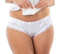 Satini Bikini Lingerie Slips Culottes Satin Dentelle froufroutante Caleçons (Blanc, XL)