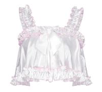 Satini Caraco Sissy Satin Bords à Volants Nœud, Blanc, M