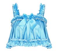 Satini Caraco Sissy Satin Bords à Volants Nœud, Bleu-Vert, L