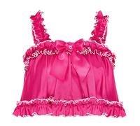 Satini Caraco Sissy Satin Bords à Volants Nœud, Rose Vif, XXL