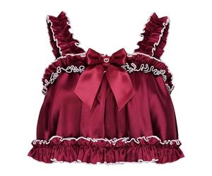 Satini Caraco Sissy Satin Bords à Volants Nœud, Rouge vin, XL
