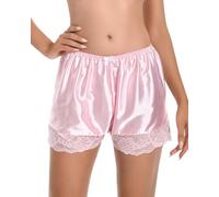 Satini Culotte Bloomer Femme Satin Dentelle Lingerie, Rose Clair, XL