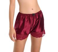 Satini Culotte Bloomer Femme Satin Dentelle Lingerie, Rouge vin, M