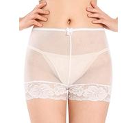 Satini Culotte Haute Femme Tulle Transparent Dentelle, Blanc, XL