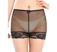 Satini Culotte Haute Femme Tulle Transparent Dentelle, Noir, M