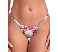 Satini Culotte Tanga Femme Satin Brillant Fleur, Ivoire - Roses, XL