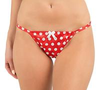 Satini Culotte Tanga Femme Satin Brillant Fleur, Rouge - Pois, L