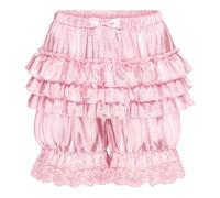 Satini efféminé A Volants Victorien Lolita Bloomer Shorts Soyeuse Satin Culotte Bouffante Citrouille (Rose Clair, XL)