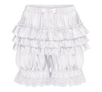 Satini efféminé A Volants Victorien Lolita Bloomer Shorts Soyeuse Satin Culotte Bouffante Citrouille (Blanc, XXL)