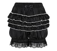 Satini efféminé A Volants Victorien Lolita Bloomer Shorts Soyeuse Satin Culotte Bouffante Citrouille (Noir, XL)