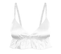 Satini efféminé Froufrou A Volants Ajusté Soyeuse Satin Lingerie Bralette (Blanc, XL)