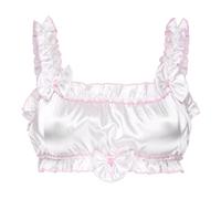 Satini efféminé Froufrou A Volants Ajusté Soyeuse Satin Lingerie Bralette (Blanc, XXL)