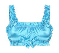 Satini efféminé Froufrou A Volants Ajusté Soyeuse Satin Lingerie Bralette (Bleu-Vert, L)