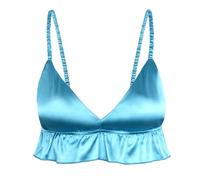 Satini efféminé Froufrou A Volants Ajusté Soyeuse Satin Lingerie Bralette (Bleu-Vert, L)
