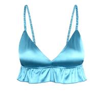 Satini efféminé Froufrou A Volants Ajusté Soyeuse Satin Lingerie Bralette (Bleu-Vert, S)