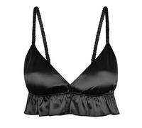 Satini efféminé Froufrou A Volants Ajusté Soyeuse Satin Lingerie Bralette (Noir, S)