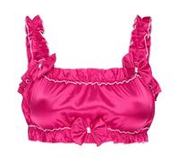 Satini efféminé Froufrou A Volants Ajusté Soyeuse Satin Lingerie Bralette (Rose Vif, XL)