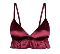 Satini efféminé Froufrou A Volants Ajusté Soyeuse Satin Lingerie Bralette (Rouge vin, M)