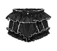 Satini efféminé Froufrou A Volants Soyeuse Satin Couverture Couche-Culotte pour Adulte Slips Lingerie sous-vêtements Culottes (Noir, XL)