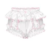 Satini efféminé Froufrou A Volants Soyeuse Satin Couverture Couche-Culotte pour Adulte Slips Lingerie sous-vêtements Culottes (Blanc, S)