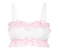 Satini efféminé Froufrou Dentelle Ajusté Mousseline de Soie Transparente Lingerie Bralette (Blanc, L)