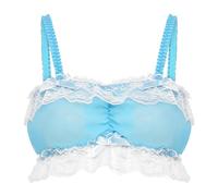 Satini efféminé Froufrou Dentelle Ajusté Mousseline de Soie Transparente Lingerie Bralette (Bleu-Vert, M)